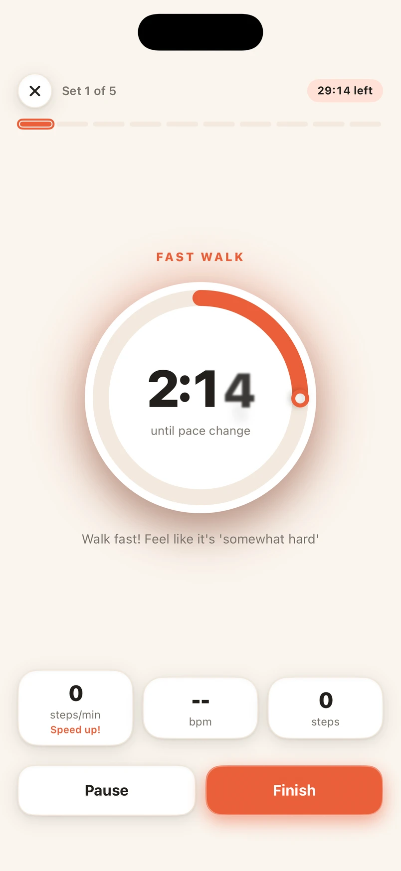 ShinshuCore workout screen with an interval timer and five-round progress