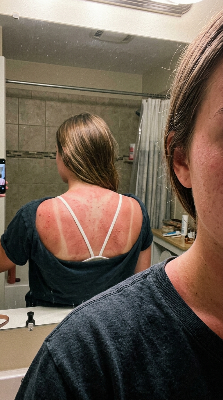 Sun-reddened shoulder after prolonged exposure